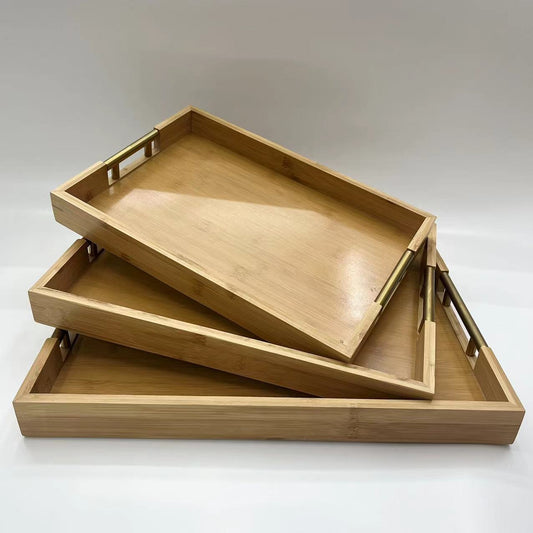 3 in 1 Wooden Tray with Golden Handle